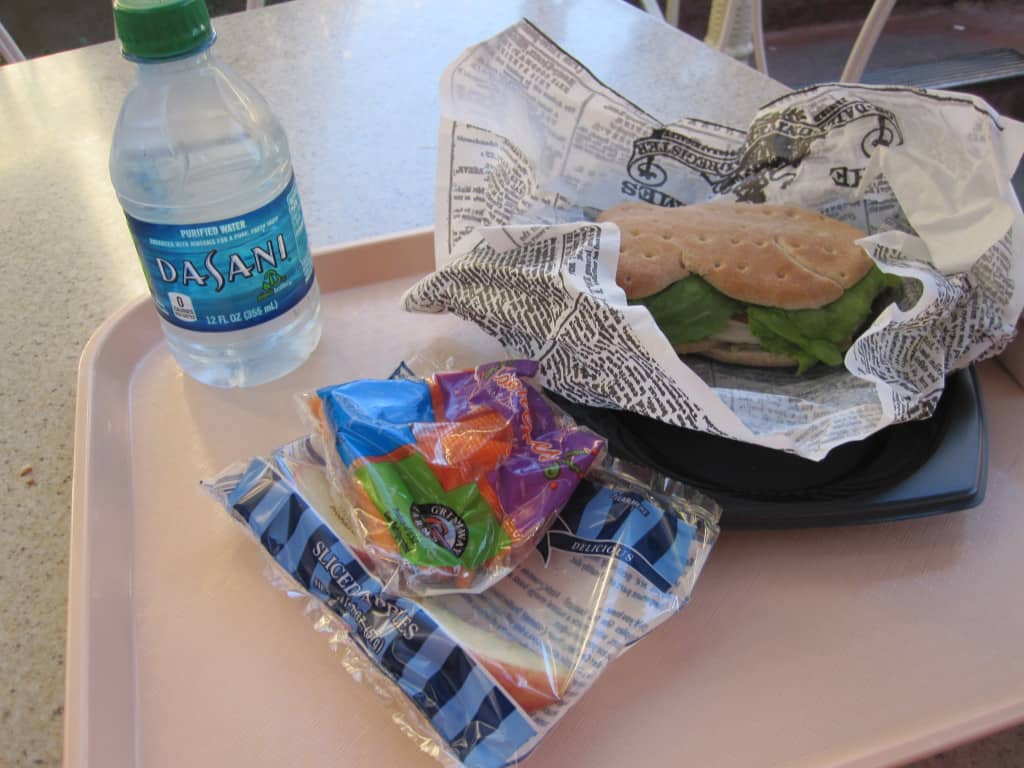 Healthy Disneyland Dining Guide. Kids' Mickey Check Meal from Jolly Holiday Bakery Cafe. 600 calories or less. 