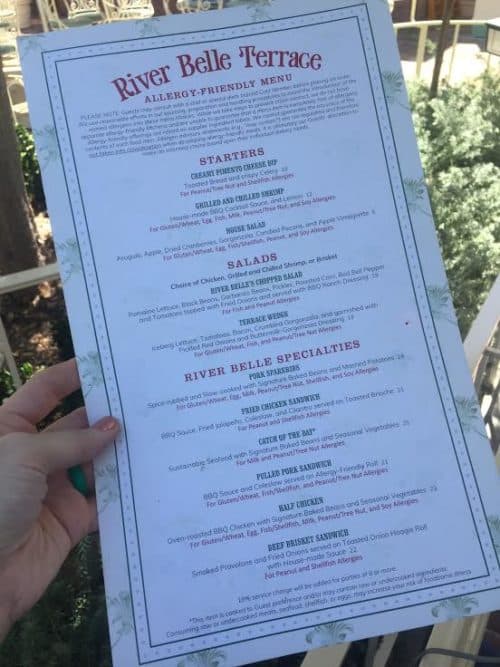 Disneyland allergy menu