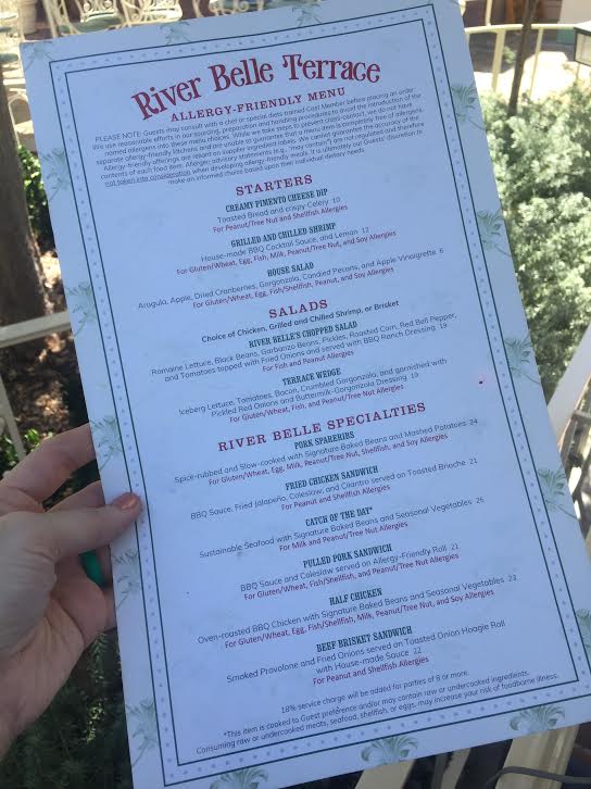 River Belle Terrace Allergy Menu