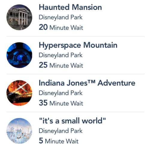 Disneyland app wait time list
