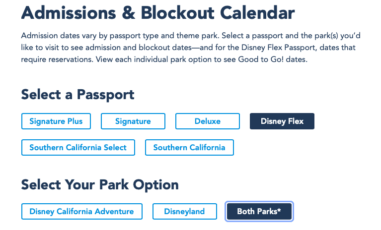 Disney Flex Pass blackout dates