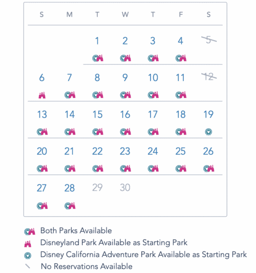 Disneyland Reservation calendar