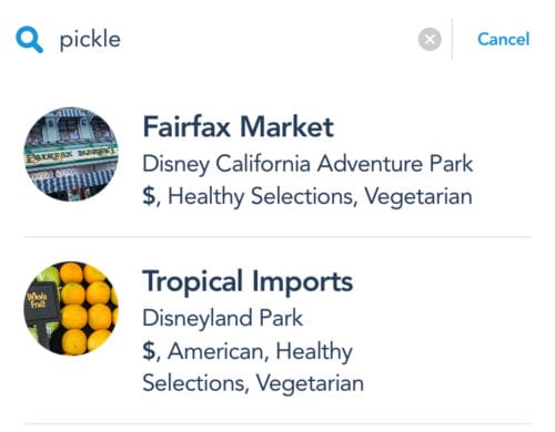 Disneyland app search function