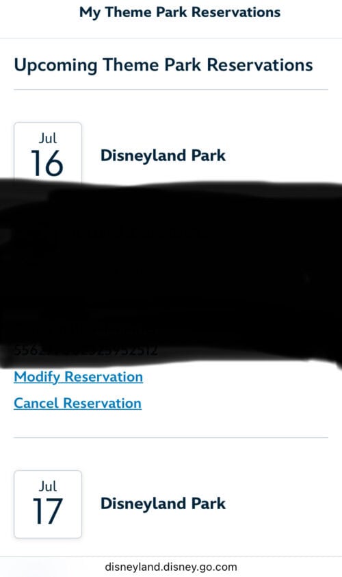 Modify Disneyland Reservations