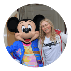 Jessica Sanders and Mickey Mouse at Disneyland