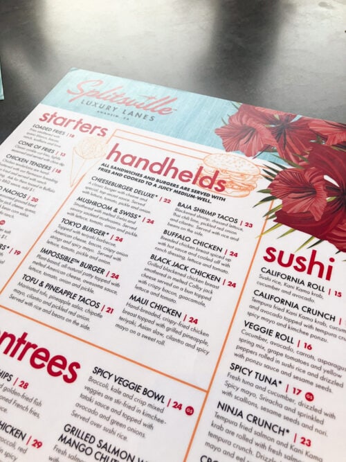 Splitsville Menu Splitsville Menu